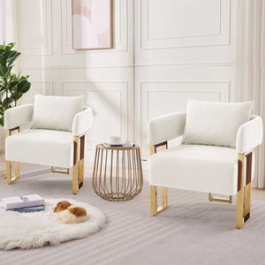 English Elm Ts Velvet Accent Chair Set of Two with Gold Metal Legs for Living Room or Office White W2311P414939