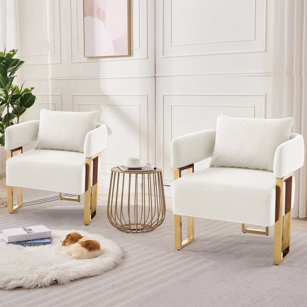 English Elm Ts Velvet Accent Chair Set of Two with Gold Metal Legs for Living Room or Office White W2311P414939