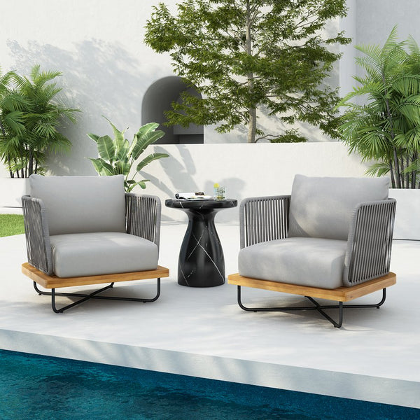 English Elm Christopher Knight Home® - Lucca Modern Acacia Wood Club Chair Set Of 2 With Water-Repellent Cushions For Outdoor Comfort N773P208099G2