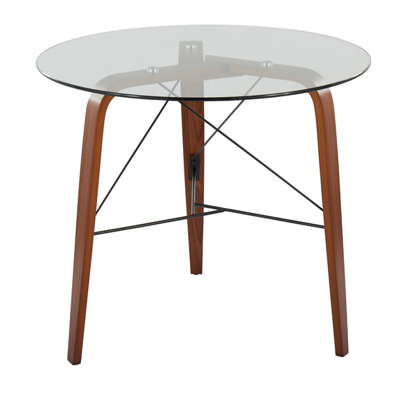 English Elm Contemporary Walnut Tripod Dining Table with Tempered Glass Top for Small Spaces B202P223353