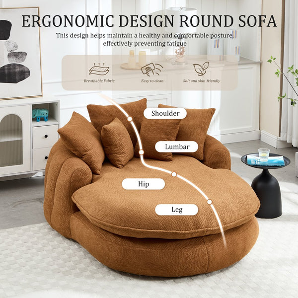 English Elm Oversized Memory Foam Chenille Bean Bag Sofa with Ergonomic Back Support, 3 Large & 2 Small Pillows Orange W395P359410
