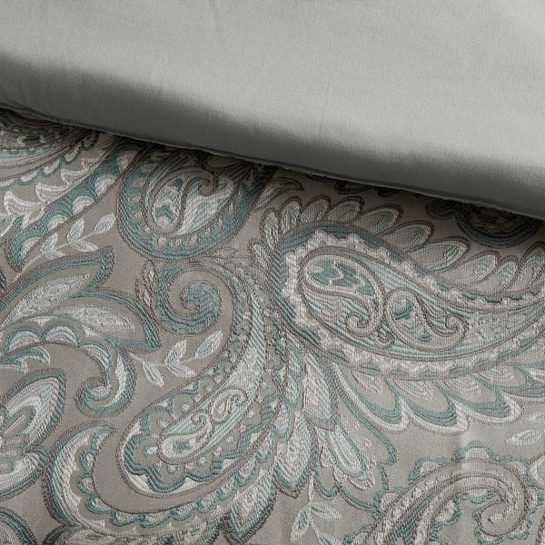 JLA Home Madison Park - 12-Piece Comforter Set with Jacquard Paisley Motif, Reversible Comforter, Cotton 200TC Sheets, Elegant Trim Teal MP10-8313