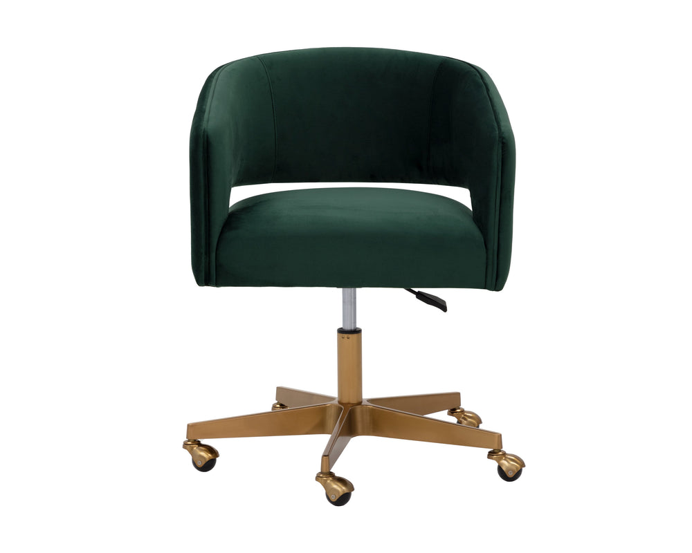 Sunpan Claren Modern Office Chair with Stylish Curvy Design and Elegant Gold Stainless Steel Base Deep Green Sky