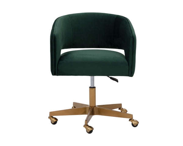 Sunpan Claren Modern Office Chair with Stylish Curvy Design and Elegant Gold Stainless Steel Base Deep Green Sky