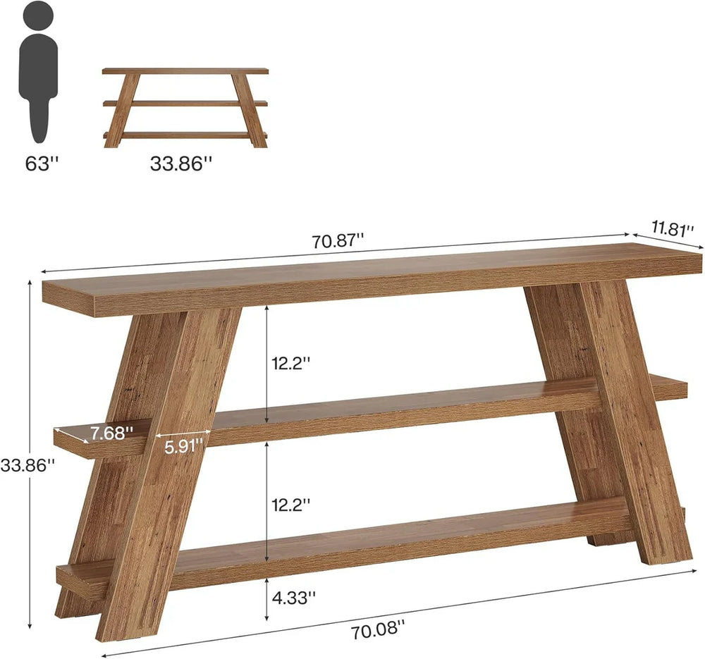 English Elm 2-tier Industrial Console Table Rustic Wood and Black Metal Frame Entryway Sofa T3971P461147