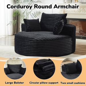 English Elm 55'l Chenille Round Sleeper Chair Fluffy Sculptural Seat for Living Room or Bedroom Black W834P401584