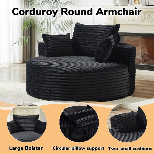 English Elm 55'l Chenille Round Sleeper Chair Fluffy Sculptural Seat for Living Room or Bedroom Black W834P401584