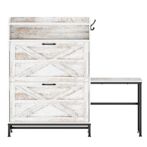 English Elm Shoe Organizer Cabinet with Anti-Tip Safety, Slim Entryway Storage Rack with Open Top Shelf for Keys and Decor White W2896P215176