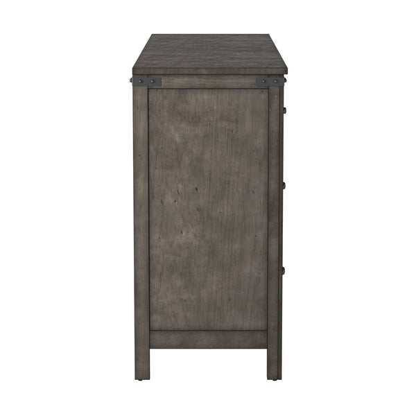 English Elm Storehouse Six Drawer Two Door Dresser with Iron Rivets in Smoked Grey Finish B108P481223