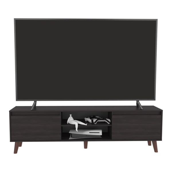 English Elm Elaine Low Profile Media Console with Open Shelving and Wengue Finish for Living Rooms B097P407599