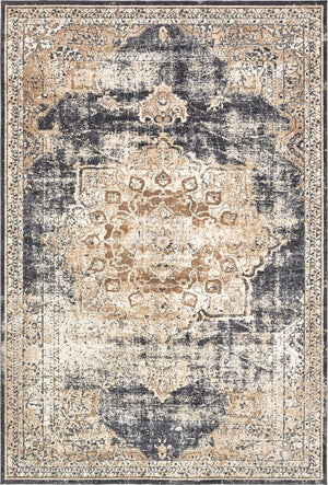 Unique Loom Chateau Roosevelt Machine Made Border Rug Dark Blue, Beige/Brown/Ivory 10' 0" x 14' 5"