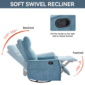 English Elm Heat Massage Rocker Recliner with Swivel Base and Vibrating Nodes for Living Room Blue W1803P251883