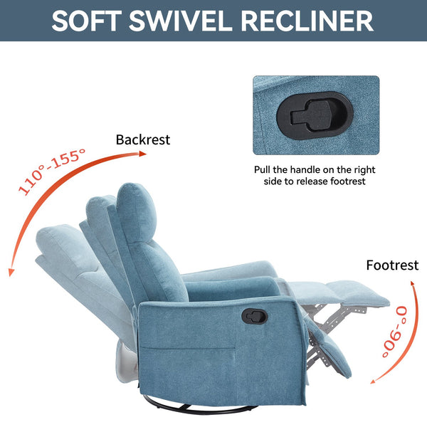 English Elm Heat Massage Rocker Recliner with Swivel Base and Vibrating Nodes for Living Room Blue W1803P251883