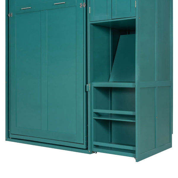 English Elm Twin Size Rotating Murphy Bed With Integrated Bookshelf, Extendable Desk & Stylish Storage Solutions N820S00066C-GIGA