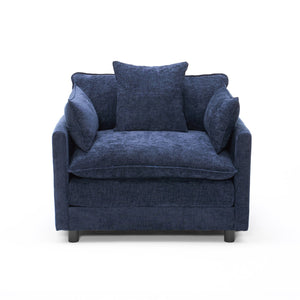 English Elm 39.4" Chenille Club Chair with Ottoman Solid Wood Frame Contemporary Living Room Seat Blue W3244P427715