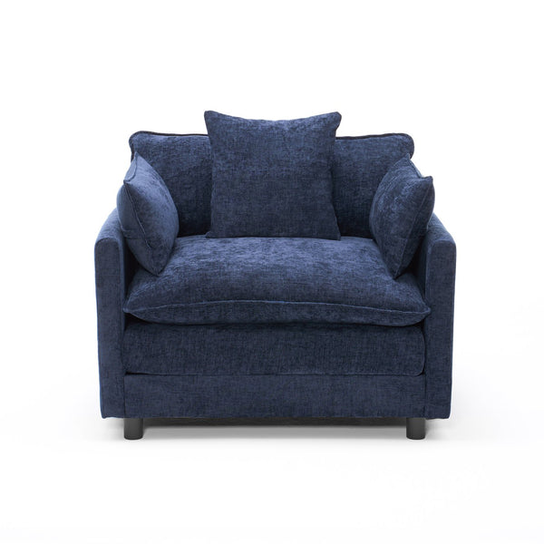 English Elm 39.4" Chenille Club Chair with Ottoman Solid Wood Frame Contemporary Living Room Seat Blue W3244P427715