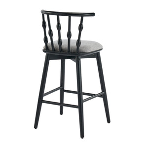 English Elm Christopher Knight Home® - Doria Sculptural Hourglass Back Barstool Set of 2 — Durable Rubberwood Frame, Plush Fabric Seat, Stylish Modern Appeal Black,Grey N775P299416B
