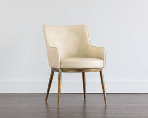 Sunpan Franklin Dining Armchair - Elegant Barrel Back Design with Antique Brass Frame for Modern Spaces Bravo Cream