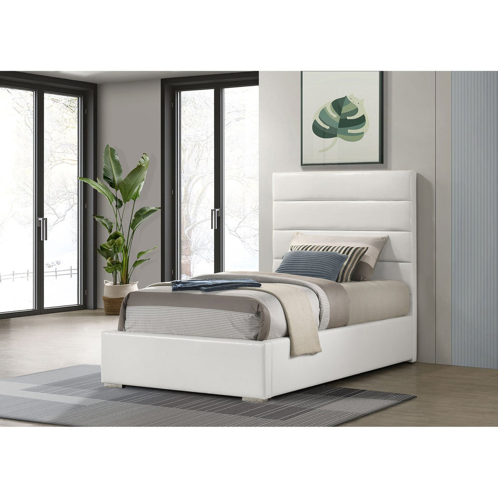 English Elm Dulcey Faux Leather Twin Bed Channel Tufted Headboard Low Profile Modern Frame B062S01517