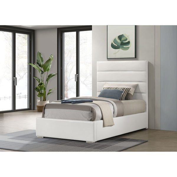 English Elm Dulcey Faux Leather Twin Bed Channel Tufted Headboard Low Profile Modern Frame B062S01517