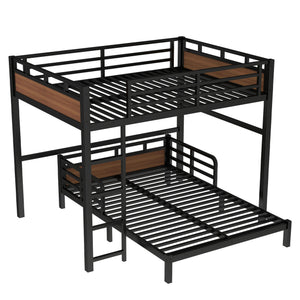 English Elm Full Xl Metal Bunk Bed In Walnut - Versatile Separable Loft Bed With Safety Fence & Strong Frame W1580S00229