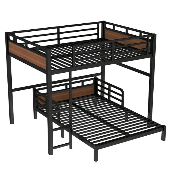 English Elm Full Xl Metal Bunk Bed In Walnut - Versatile Separable Loft Bed With Safety Fence & Strong Frame W1580S00229