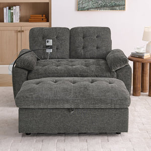 English Elm Leisure Chenille Two Seat Reclining Sofa with Usb Port Storage Ottoman Padded Armrests Gray W487S00522