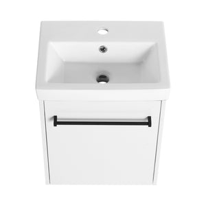 English Elm 18'' Floating Wall-Mounted Bathroom Vanity with Ceramic Sink, Soft-Close Door & Space-Saving Design Glossy White W999P236348