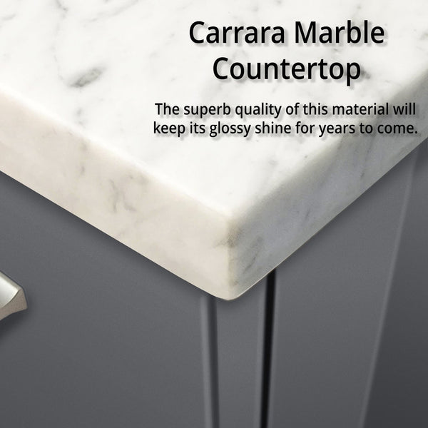 English Elm Dark Grey Double Bath Vanity With Carrara Marble Top & Led Mirrors - Stylish Storage Solution! B2731S00836