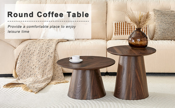 English Elm Nested Round Coffee Table Set with Wood Grain Mdf Top for Modern Living Rooms Walnut W2920S00116