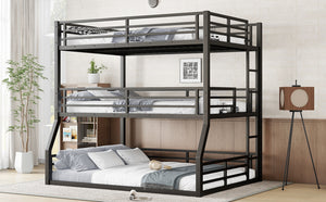 English Elm Full/Full Xl Metal Triple Bunk Bed With Safety Guardrails, Noise-Reduced Design, Black - Perfect For Space-Saving Solutions! W1580S00174