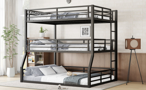 English Elm Full/Full Xl Metal Triple Bunk Bed With Safety Guardrails, Noise-Reduced Design, Black - Perfect For Space-Saving Solutions! W1580S00174