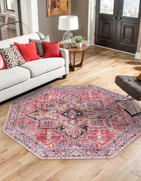 Unique Loom Timeless Simon Machine Made Abstract Rug Red, Beige/Blue/Brown/Green/Violet/Navy Blue 7' 7" x 7' 7"