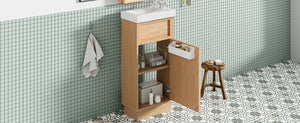 English Elm 15.75" Rustic Bathroom Vanity with Reversible Resin Sink, Soft-Close Door, Adjustable Shelf, Compact Elegance N729P285513N