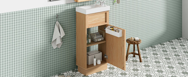 English Elm 15.75" Rustic Bathroom Vanity with Reversible Resin Sink, Soft-Close Door, Adjustable Shelf, Compact Elegance N729P285513N