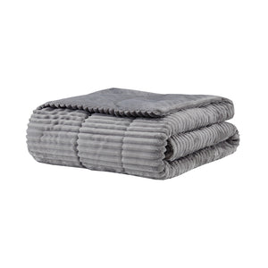 JLA Home Madison Park - Oversized Plush Down Alternative Throw for Luxurious Warmth — Ribbed Face, Box Quilted, Machine-Washable Comfort Grey BASI50-0426