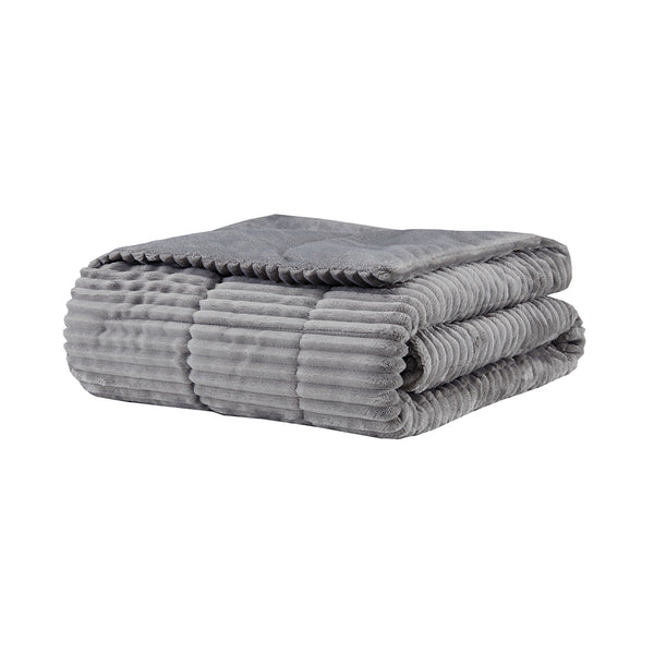 JLA Home Madison Park - Oversized Plush Down Alternative Throw for Luxurious Warmth — Ribbed Face, Box Quilted, Machine-Washable Comfort Grey BASI50-0426