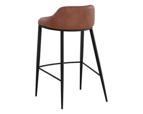 Sunpan Astra Barstool - Modern Design with Sleek Iron Legs and Comfortable Faux Leather Accent Seating Black / Cinnamon Brown