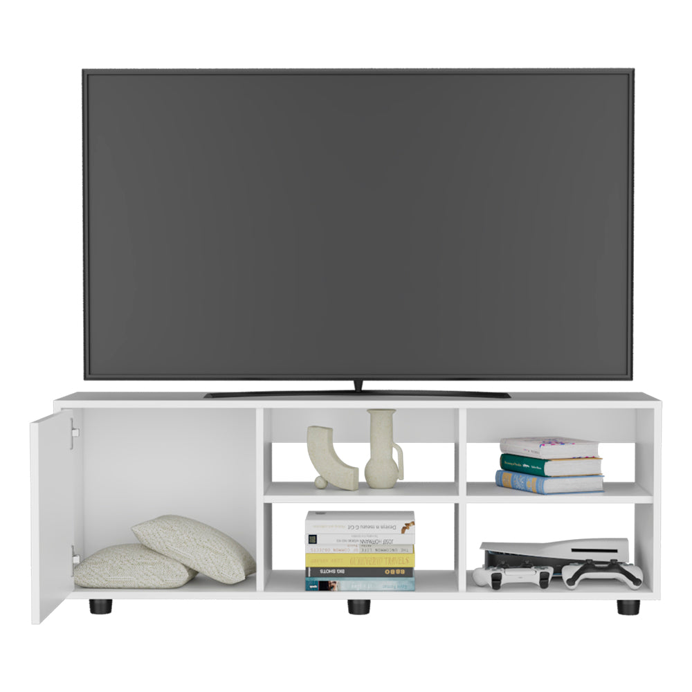 English Elm Roseland White TV Stand with Sliding Door, 4 Open Shelves, Engineered Wood, Modern Minimalist Design B092P269938