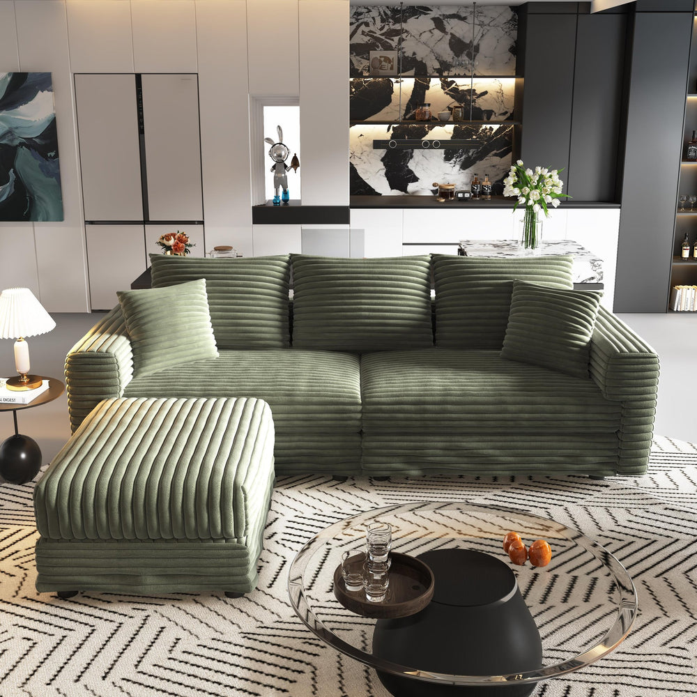 English Elm 82.7" Plush Corduroy 3-Seat Sofa - Modern, Comfy Cloud Couch With Ottoman, Deep Seats & Easy Recline W1885S00149