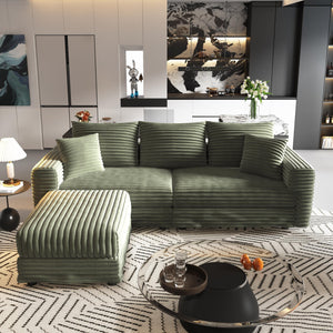 English Elm 82.7" Plush Corduroy 3-Seat Sofa - Modern, Comfy Cloud Couch With Ottoman, Deep Seats & Easy Recline W1885S00149