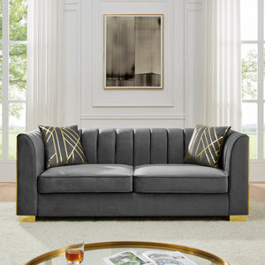English Elm 81" Tufted Velvet Chesterfield Sofa with Gold Steel Legs for Elegant Living Rooms W1191S00064