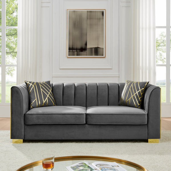 English Elm 81" Tufted Velvet Chesterfield Sofa with Gold Steel Legs for Elegant Living Rooms W1191S00064