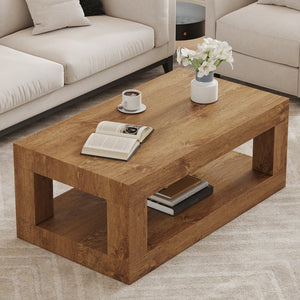 English Elm Modern Two Tier Rectangular Coffee Table with Open Shelf for Living Room Storage W3875P389550