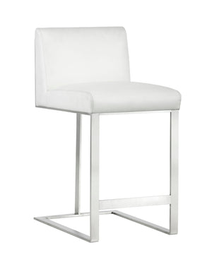 Sunpan Dean Bar Stool with Exposed Brass Frame and Luxurious Bonded Leather for Stylish Spaces Stainless Steel / Cantina White