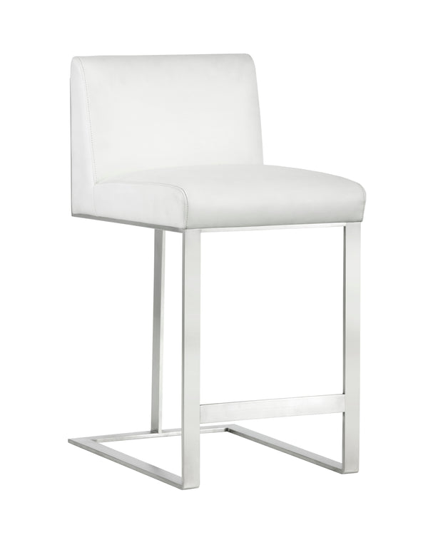 Sunpan Dean Bar Stool with Exposed Brass Frame and Luxurious Bonded Leather for Stylish Spaces Stainless Steel / Cantina White