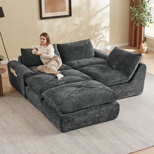English Elm Modern Chenille Modular Sectional Sofa with Foot Pedals for Living Room Comfort Dark Gray W3396S00074