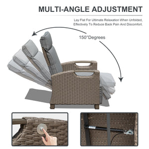English Elm Outdoor Recliner Chair with Hand‑Woven Resin Wicker, Built‑In Flip Table, Thick Cushions, 150° Recline Gray W1859P196424