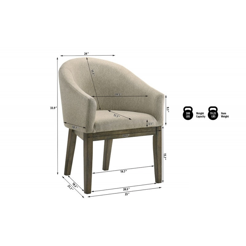 English Elm 2 Piece Upholstered Dining Chair Set in Reclaimed Weathered Grey, Rubber Wood Frame, Cozy Polyester Upholstery, Curved Arms, Sturdy Support B011P379441