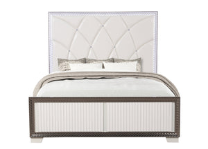 English Elm Fabio Modern Queen Tufted Bed with Diamond Accents, LED Lighting, Two Drawers & Textured Two-Tone Finish B009S01580